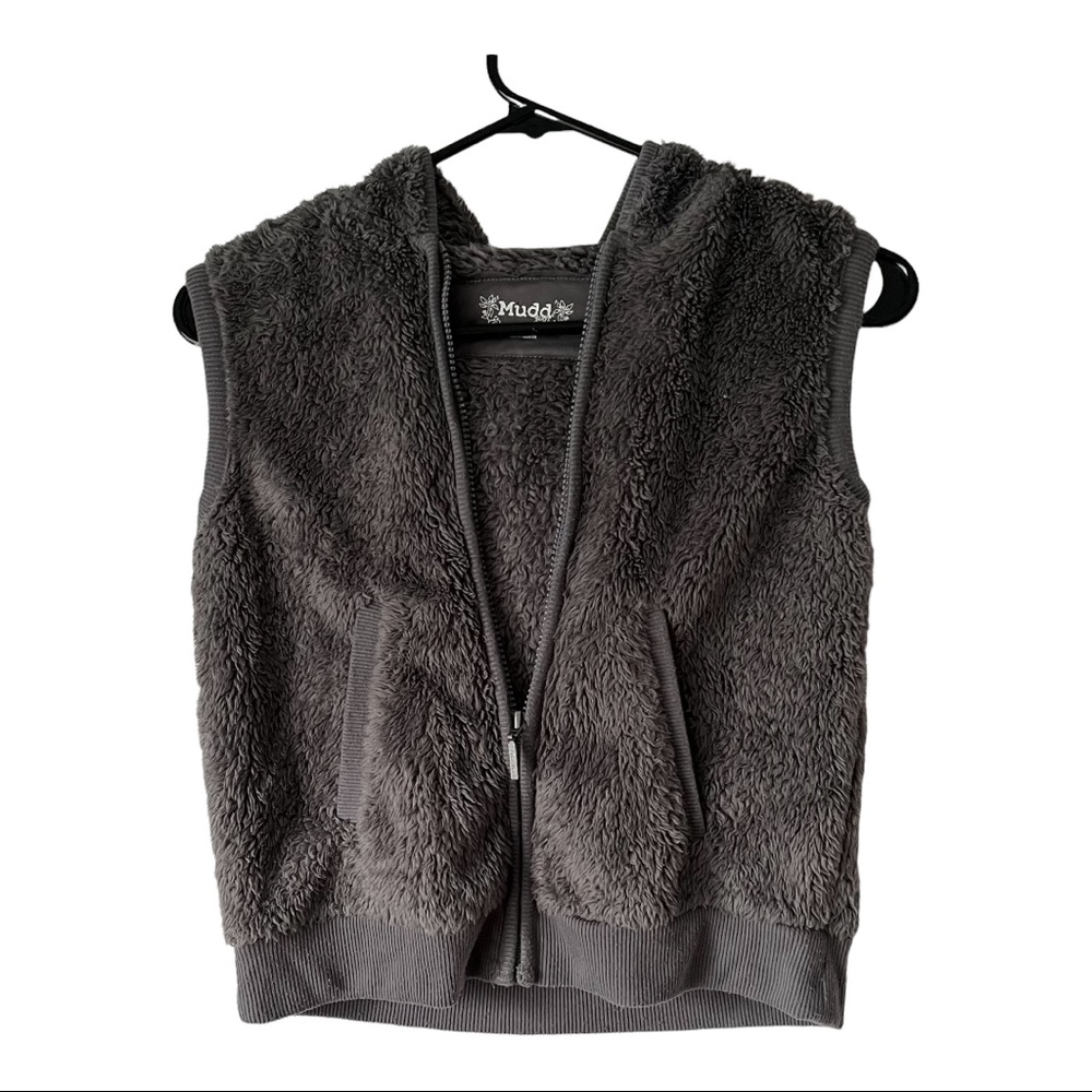 GREY FUR FLUFFY WARM HOODIE VEST FOR KIDS.